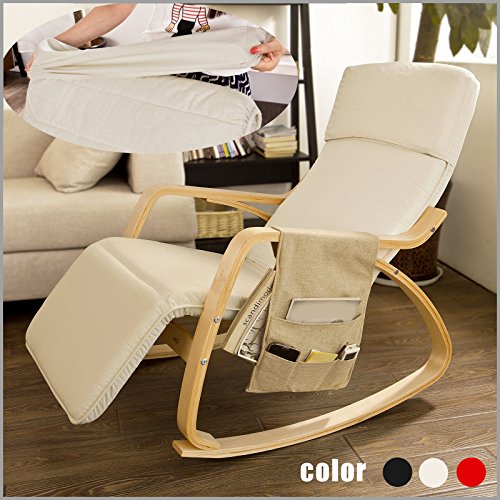 SoBuy Schaukelstuhl mit verstellbarem Fussteil, Relaxstuhl mit Tasche FST16-W-Beige